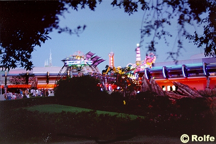 Tomorrowland skyline at night